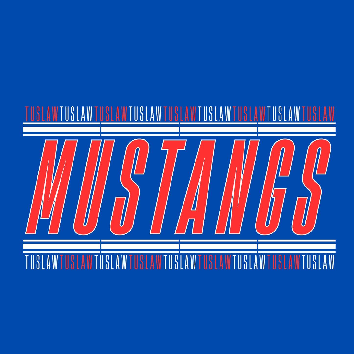 Red 'Mustangs' text on a blue background with 'Tuslaw' branding.