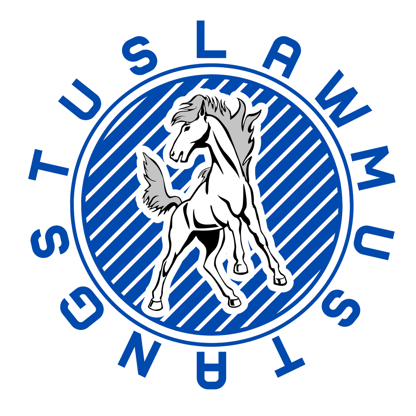Logo with a horse illustration and text 'TUSLAW MUSTANGS' in a circular design.