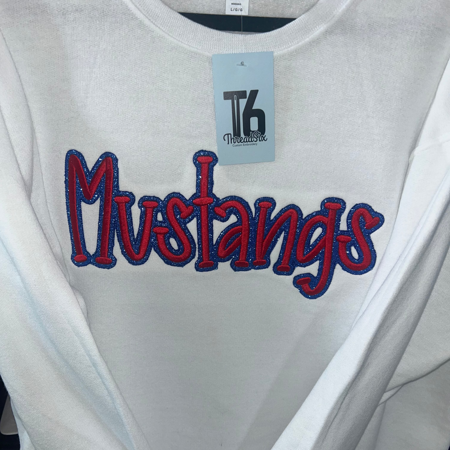 Glitter Embroidered Mustangs Crewneck